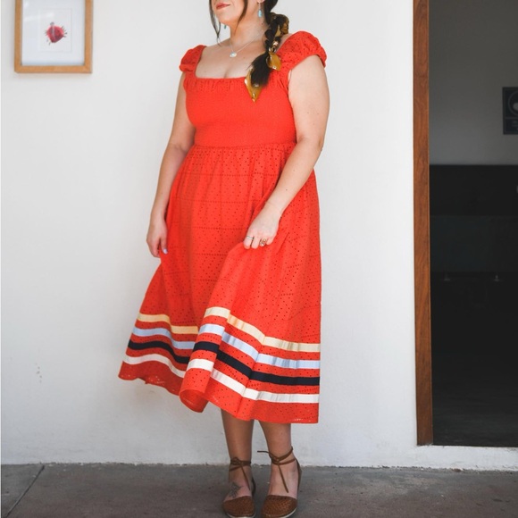 B.YELLOWTAIL Ribbon Smocked Midi Dress (S) - Picture 3 of 5